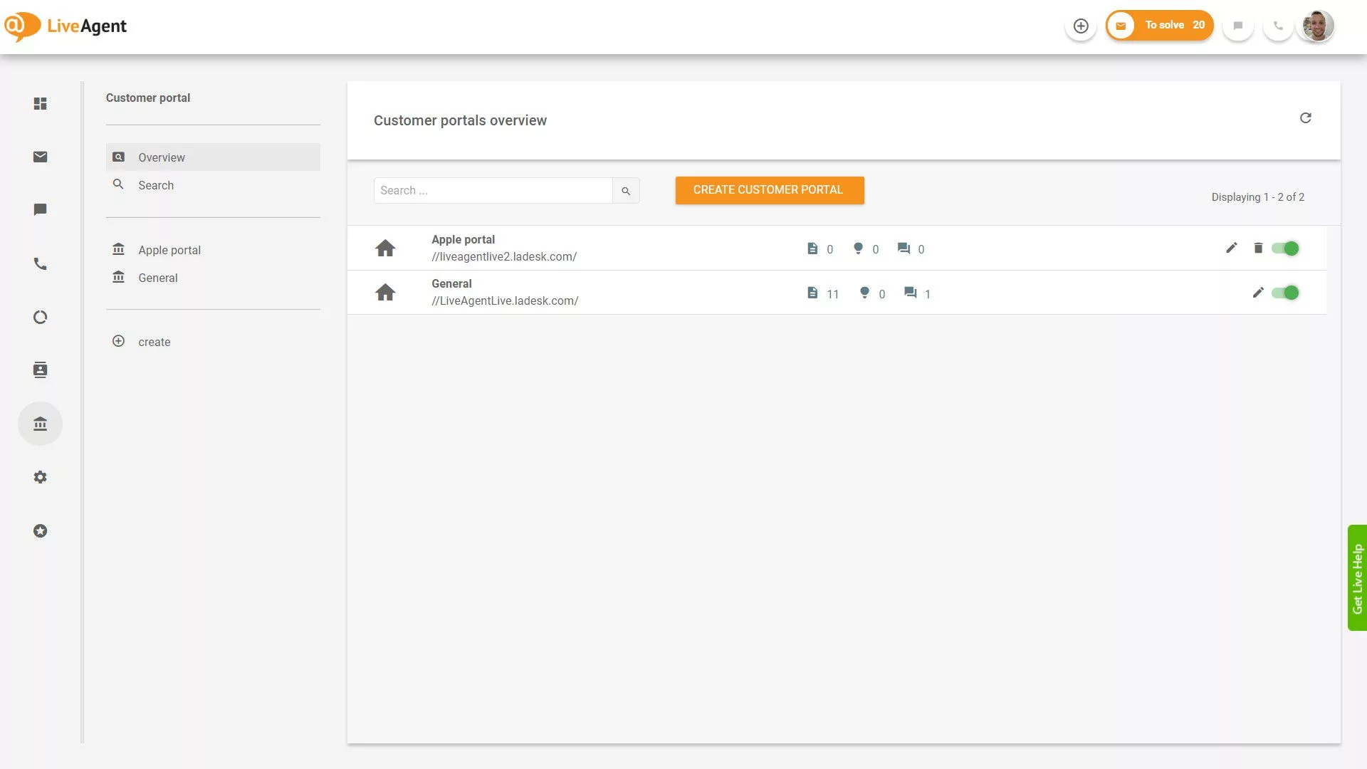 Prezentare generală a biletelor LiveAgent în aplicație