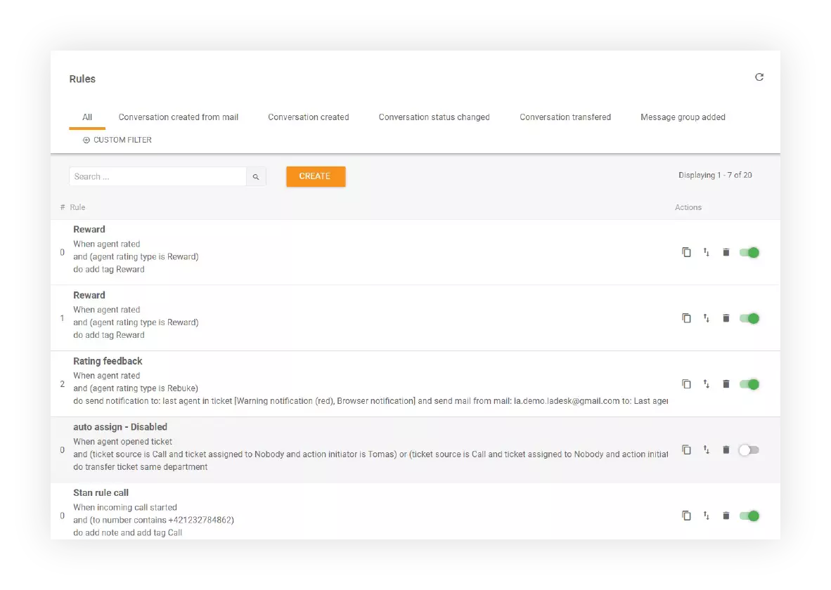 Funcția Reguli în LiveAgent