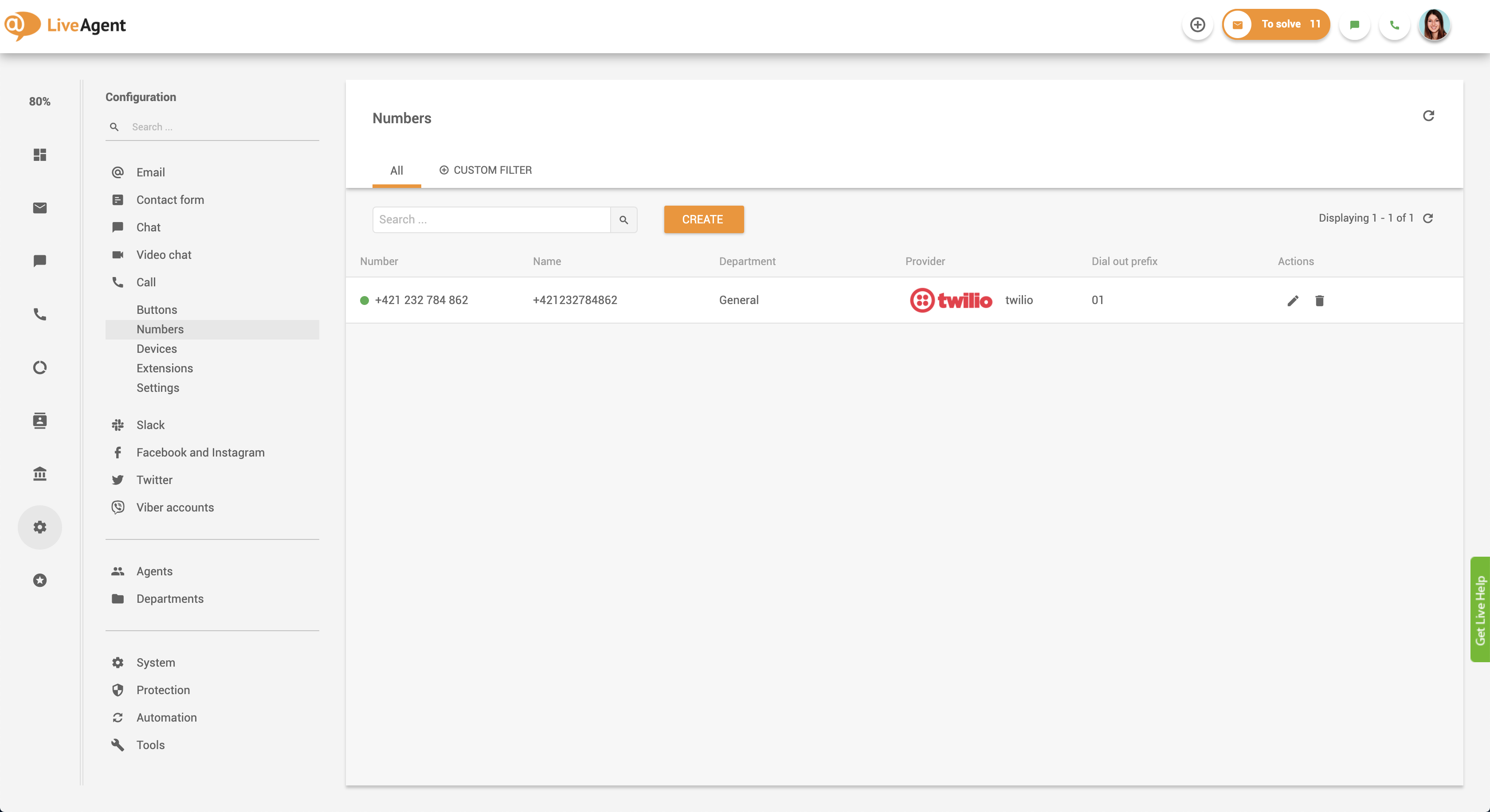 Configurare apel de revenire în LiveAgent - conectare număr de telefon