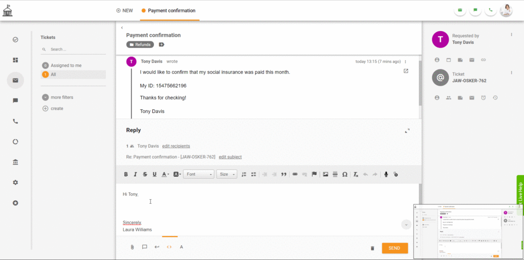 Exemplu de Tichet LiveAgent