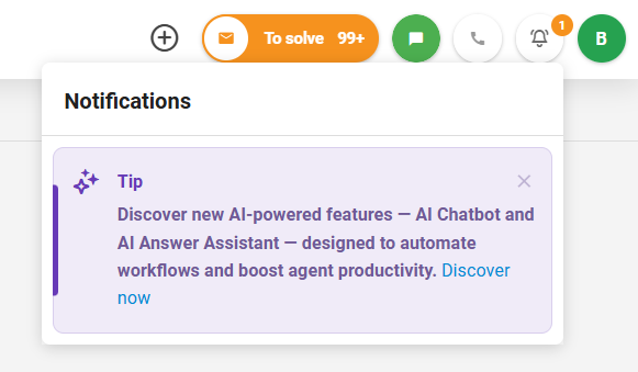 Captură de ecran a noului panou News în-app LiveAgent afișând notificări și actualizări