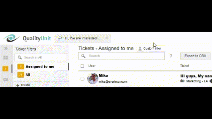 LiveAgent - Informații despre solicitantul tichetului în tab-uri