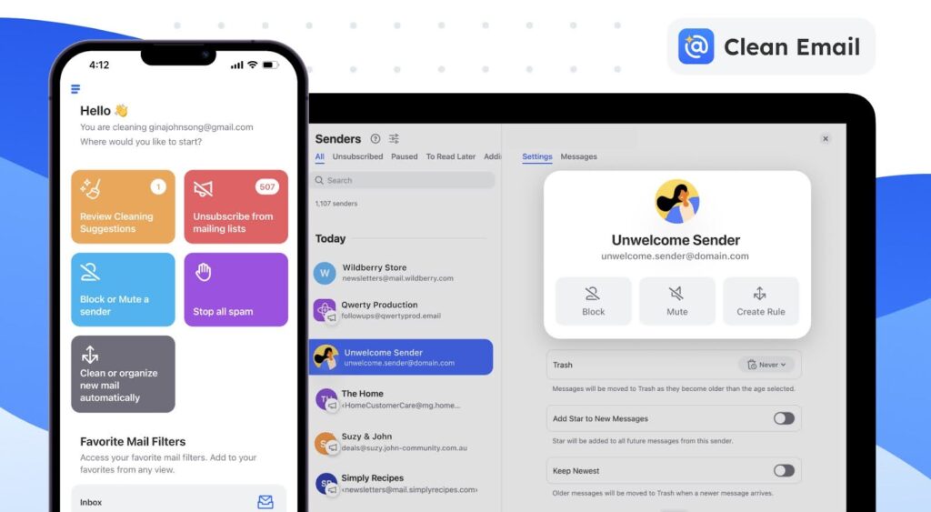 Pagina de pornire Clean Email
