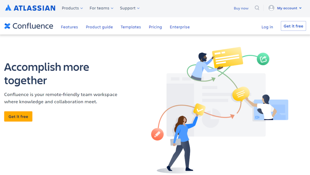 Imagine elegantă a ecranului de pornire al software-ului Confluence
