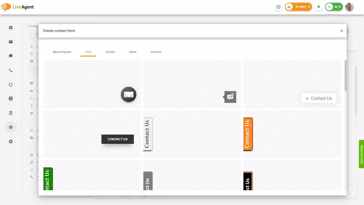Formular de contact lateral LiveAgent