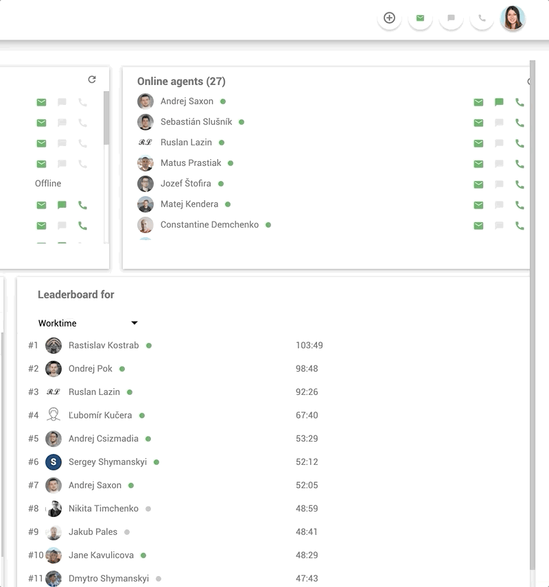 Caracteristica de chat la locul de muncă în LiveAgent - exemplu