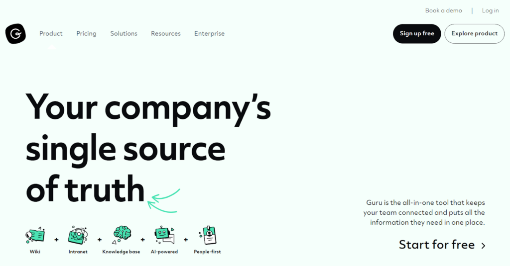 Ecran atrăgător de bază de cunoștințe al Guru