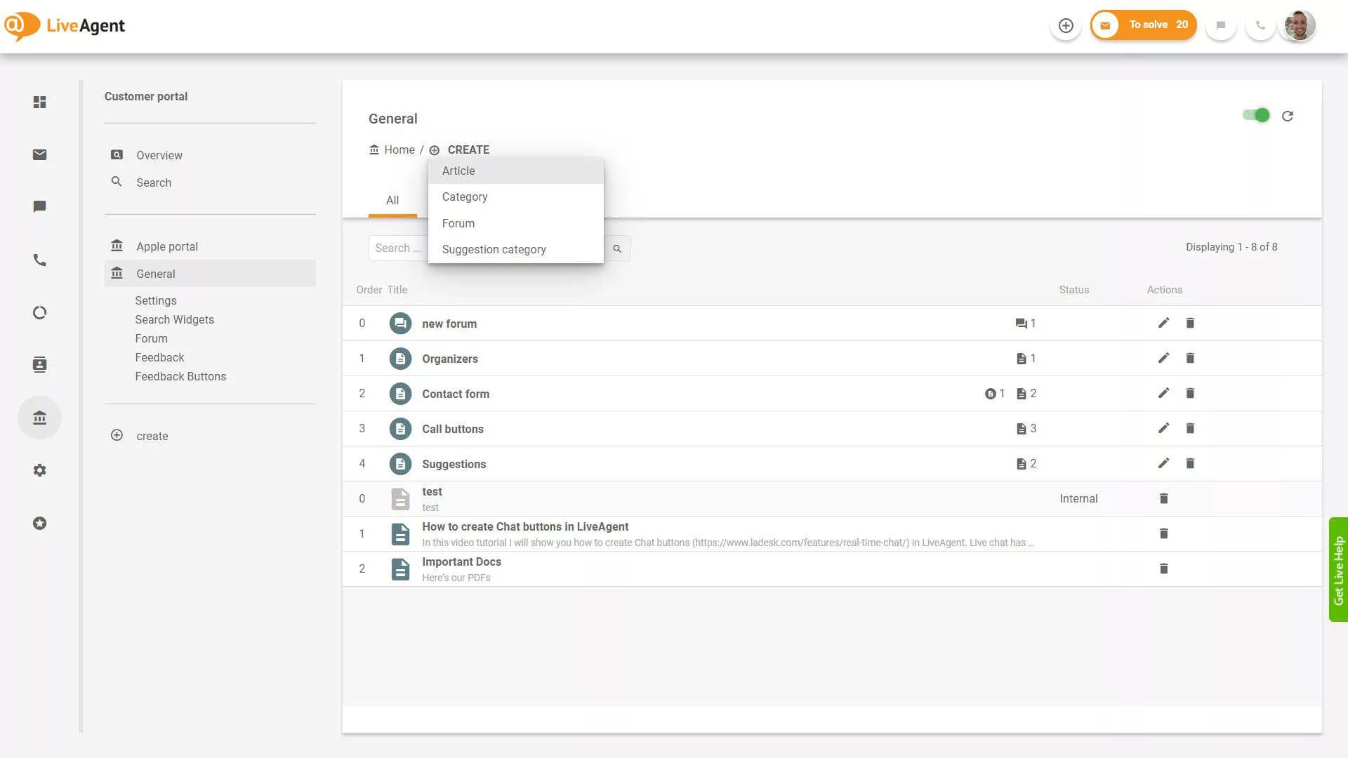 Prezentare generală a biletelor LiveAgent în aplicație