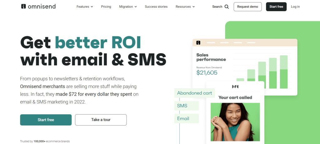 Pagina de pornire Omnisend, platformă de marketing prin e-mail pentru comerț electronic