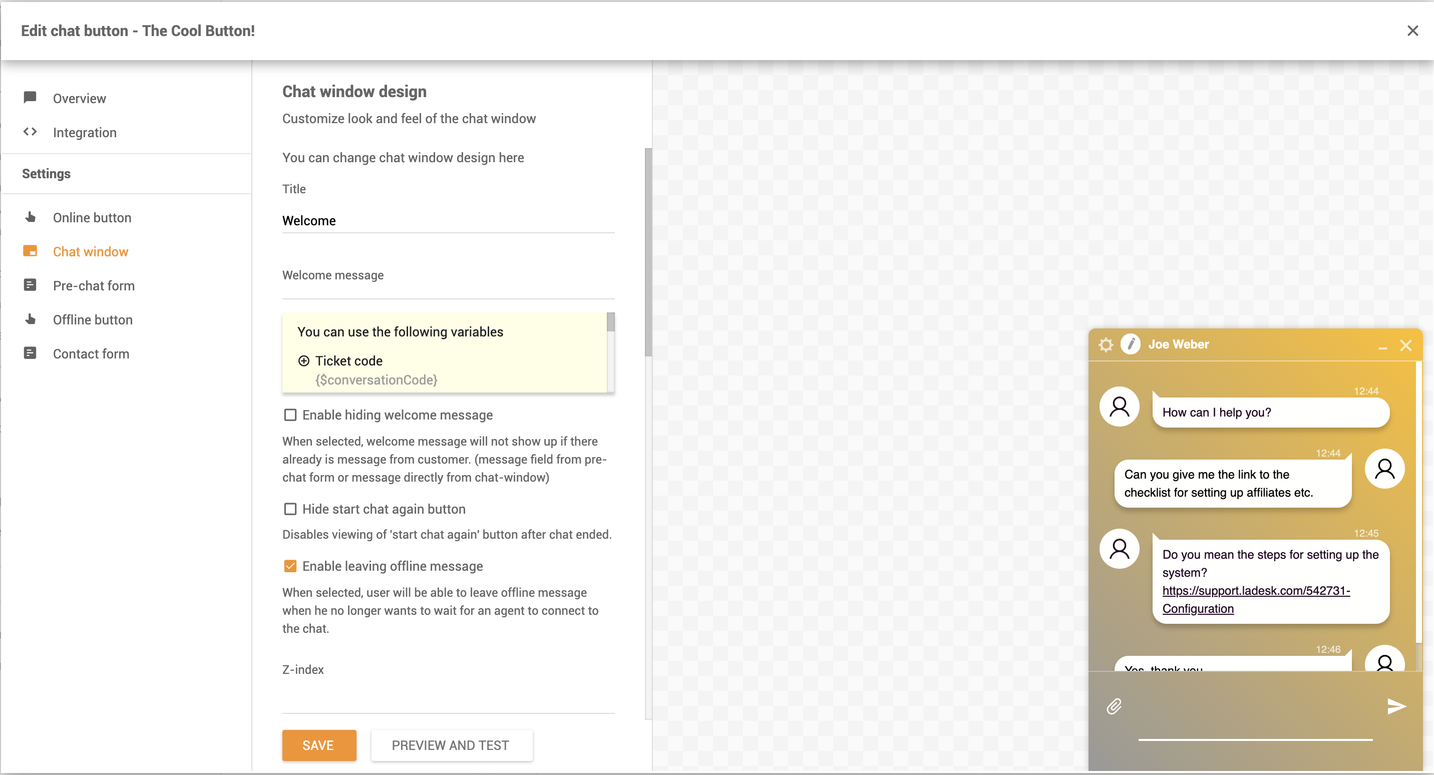 Personalizează fereastra de chat