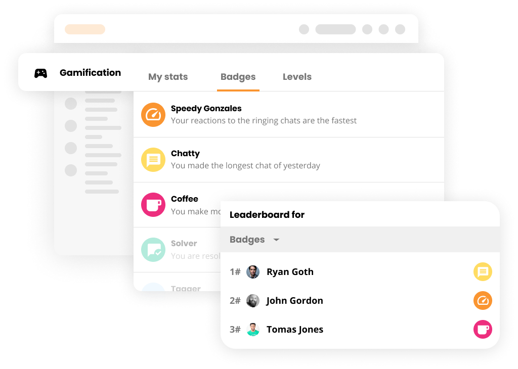 Exemplu vizual al funcției de gamificare din LiveAgent