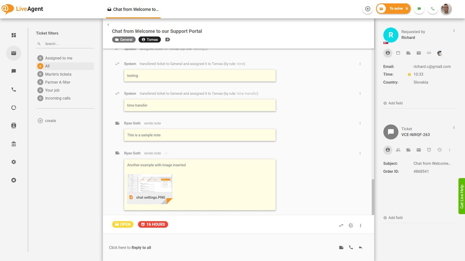 Poți marca și notițe importante în LiveAgent