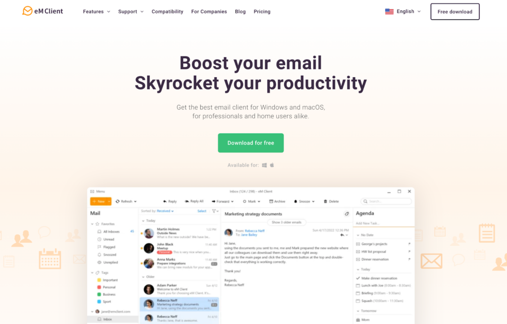 Pagina de start eM Client