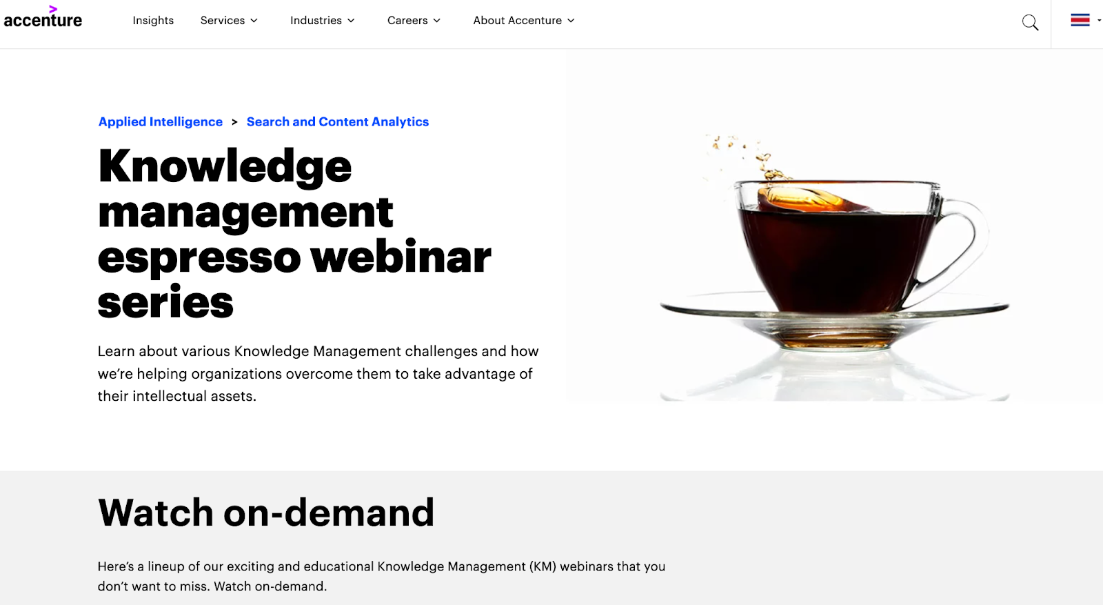 O captură de ecran a resurselor partajate de Accenture prin managementul cunoștințelor