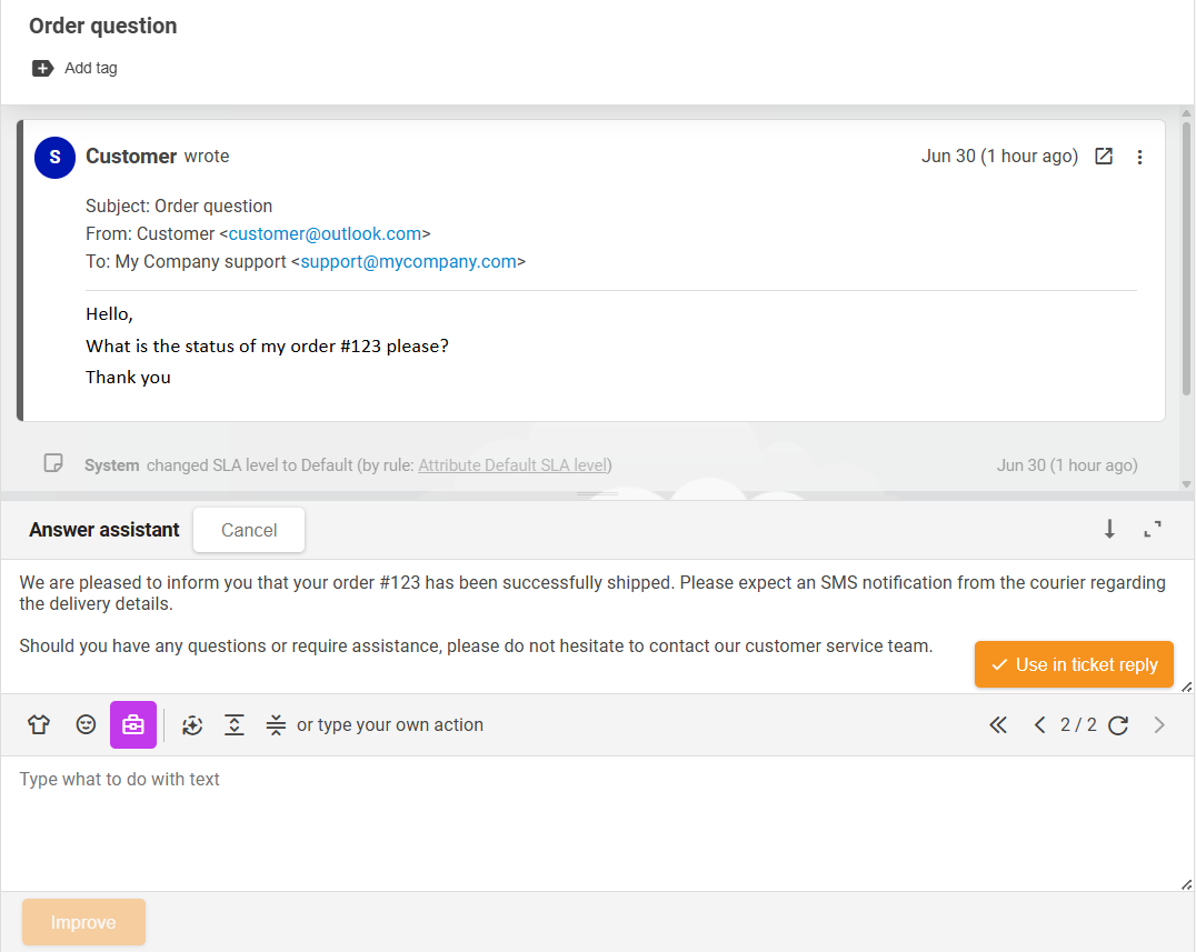 Prezentare generală a funcției LiveAgent AI Answer Assistant