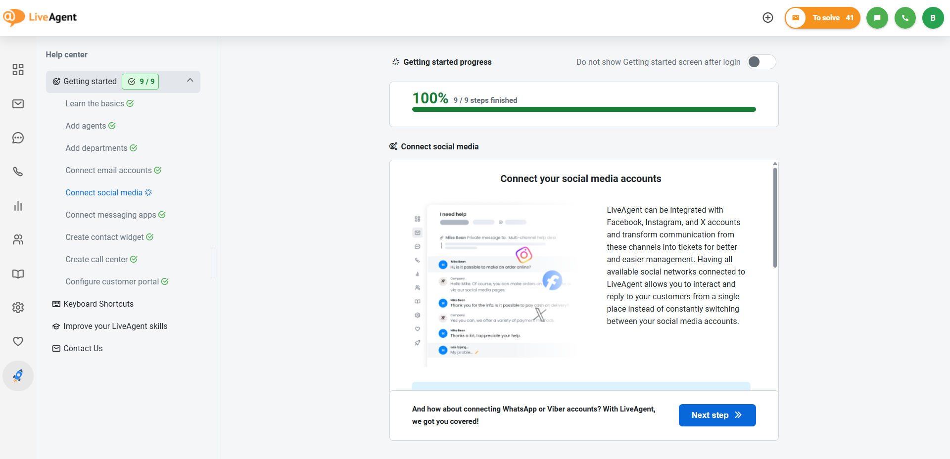 Secțiunea Getting started și înlocuită cu un Help center complet nou