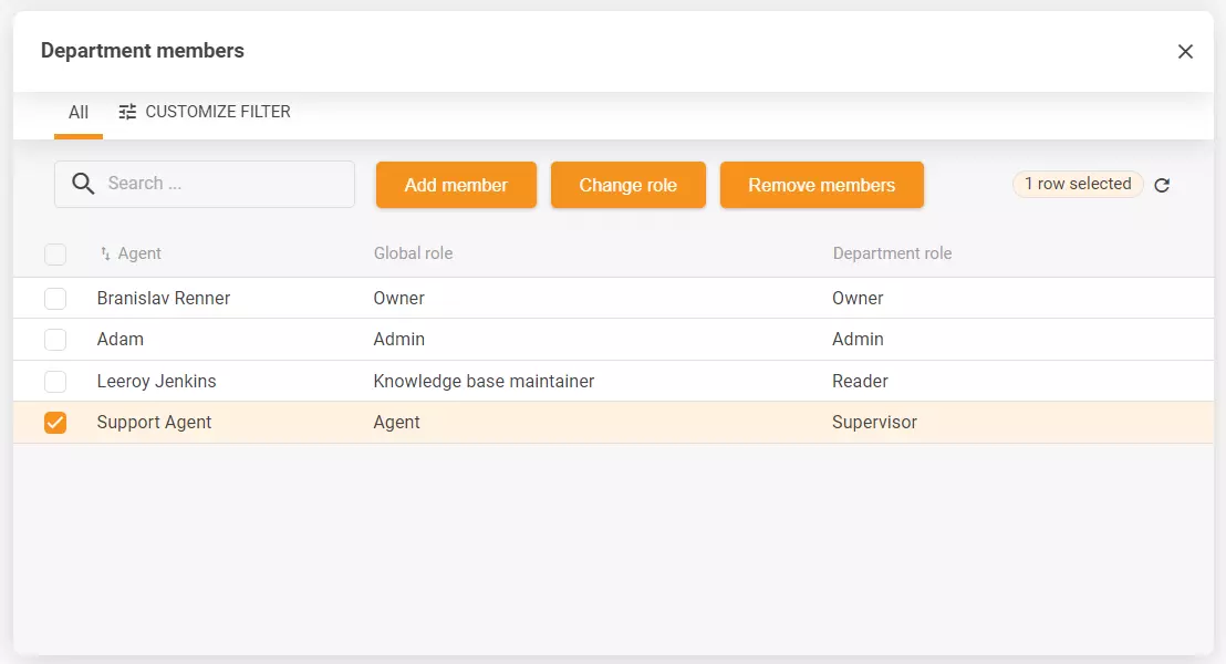 Captură de ecran a setărilor departamentului pentru a include mai multe opțiuni de configurare