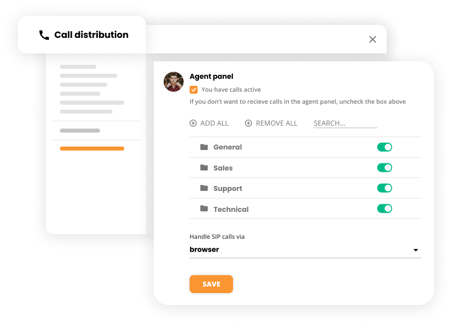 Setări distribuție apeluri în software Contact center - LiveAgent