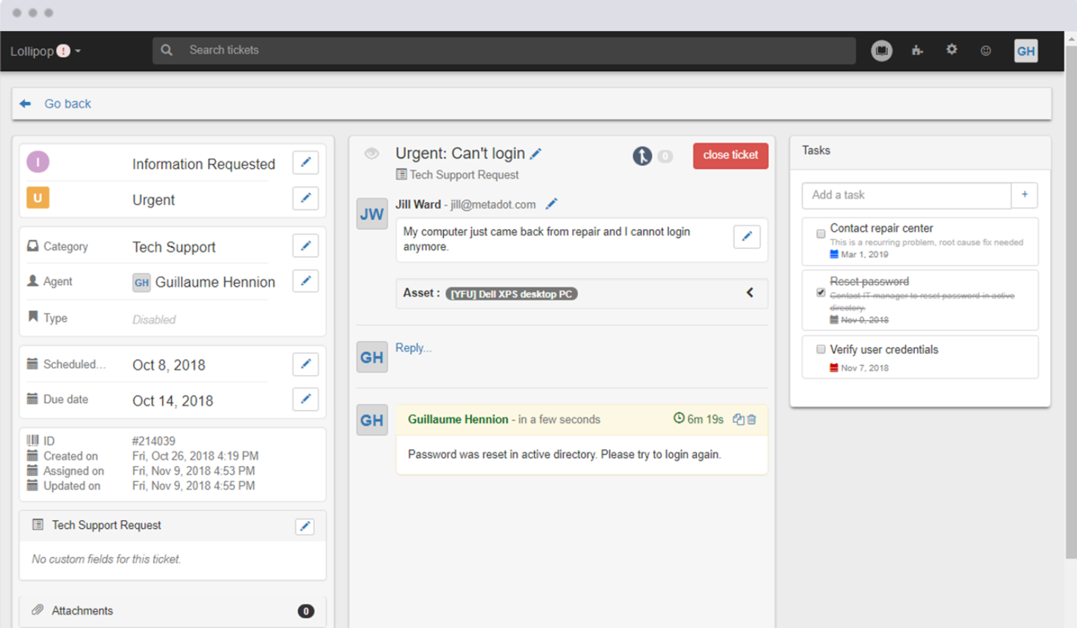 Sarcini de tichet Mojo IT Helpdesk
