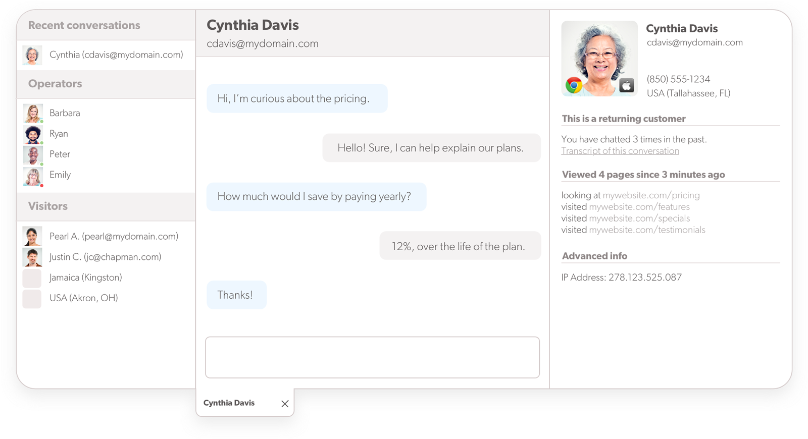 Vizualizarea agentului de live chat în curs Olark