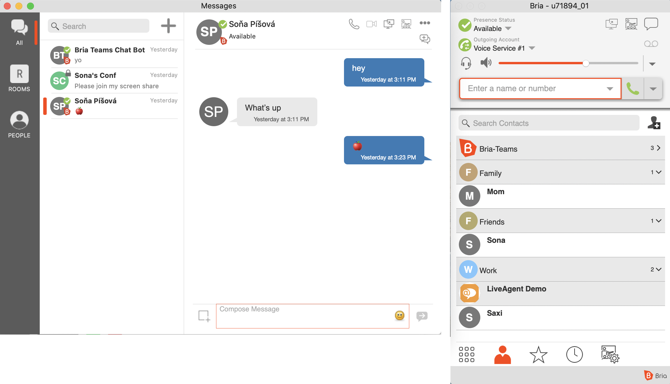 Mesagerie de echipă Bria softphone