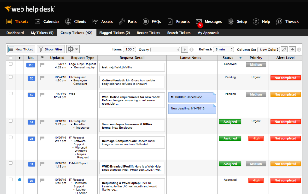 Tichetele sistemului SolarWinds Service Desk