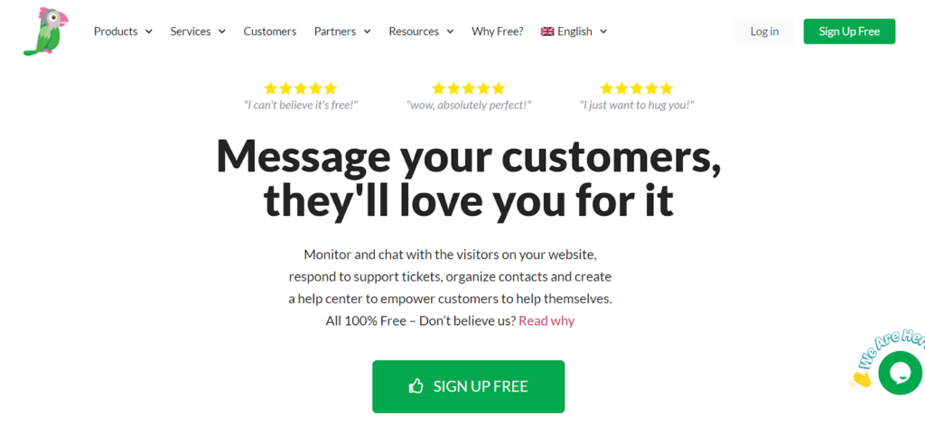 Homepage Tawk.to - software live chat gratuit pentru ecommerce