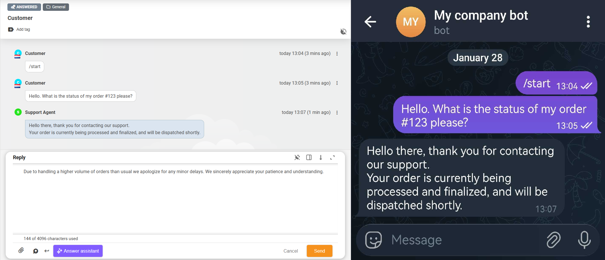 Chatbot Telegram integrat în LiveAgent