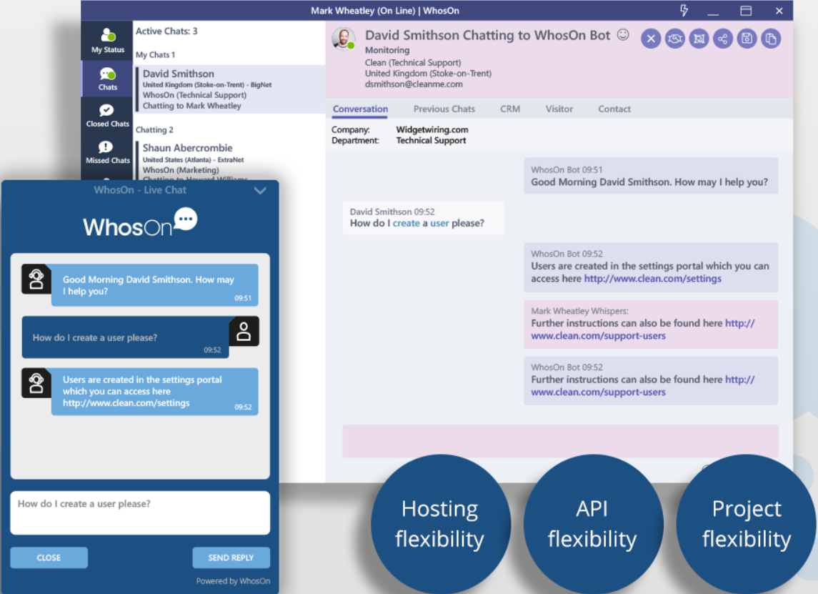 Vizualizarea generală a live chat WhosOn