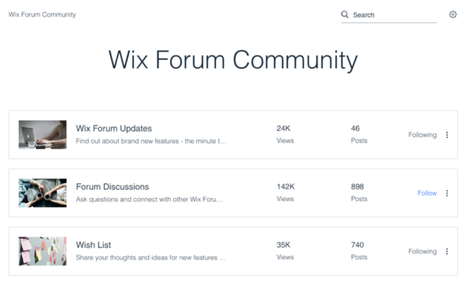 Forum comunitar Wix