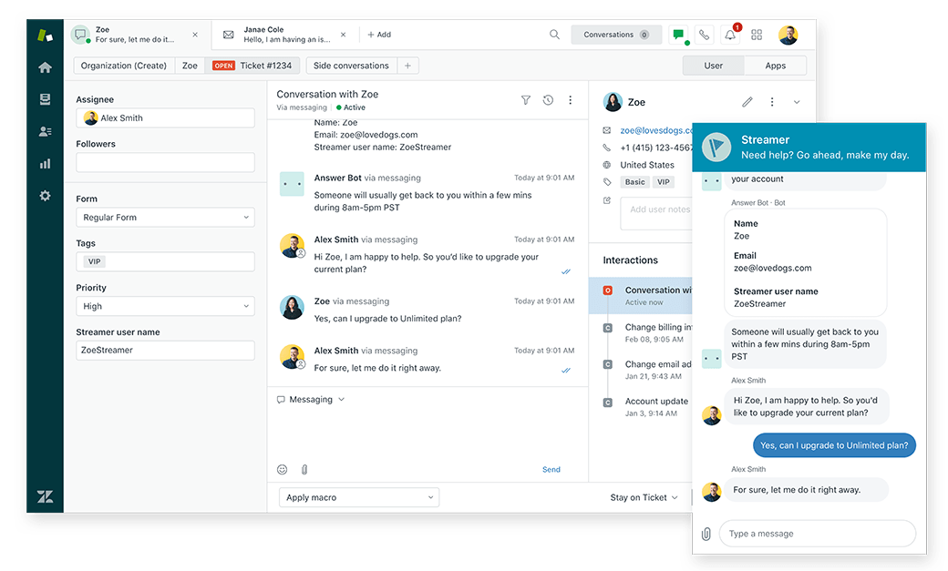 Suport pentru clienți Zendesk și conversații