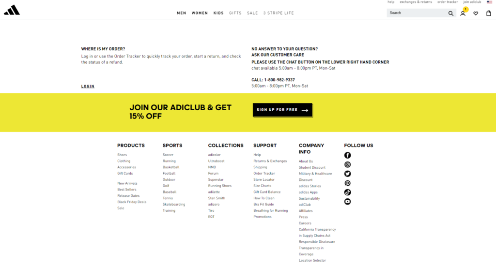 Suport pentru clienți Adidas