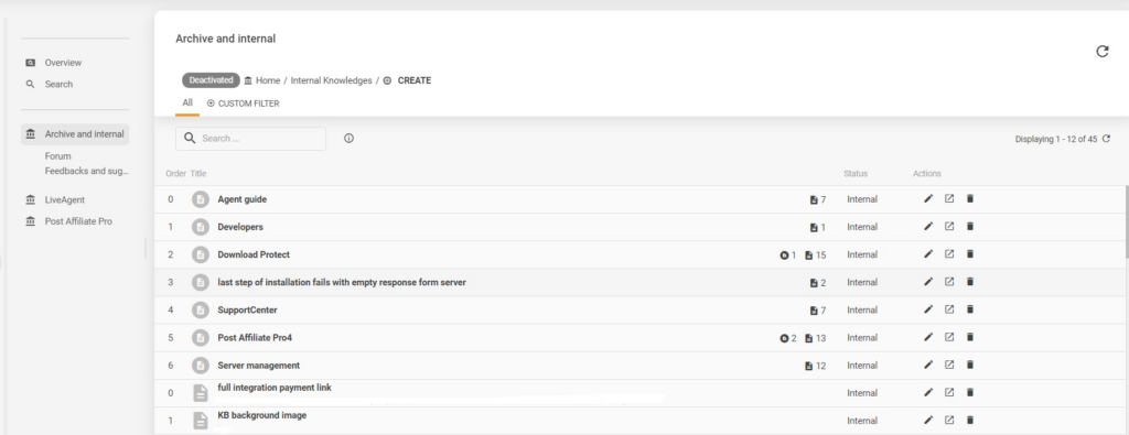 Exemplu de bază de cunoștințe internă LiveAgent