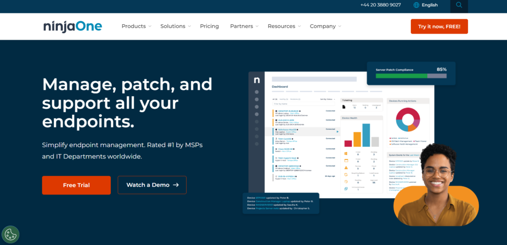 Pagina de start NinjaOne - platformă de gestionare IT
