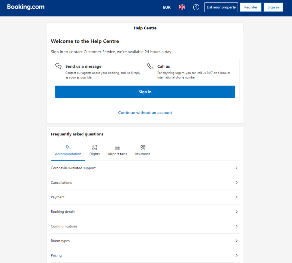 Centrul de ajutor Booking.com