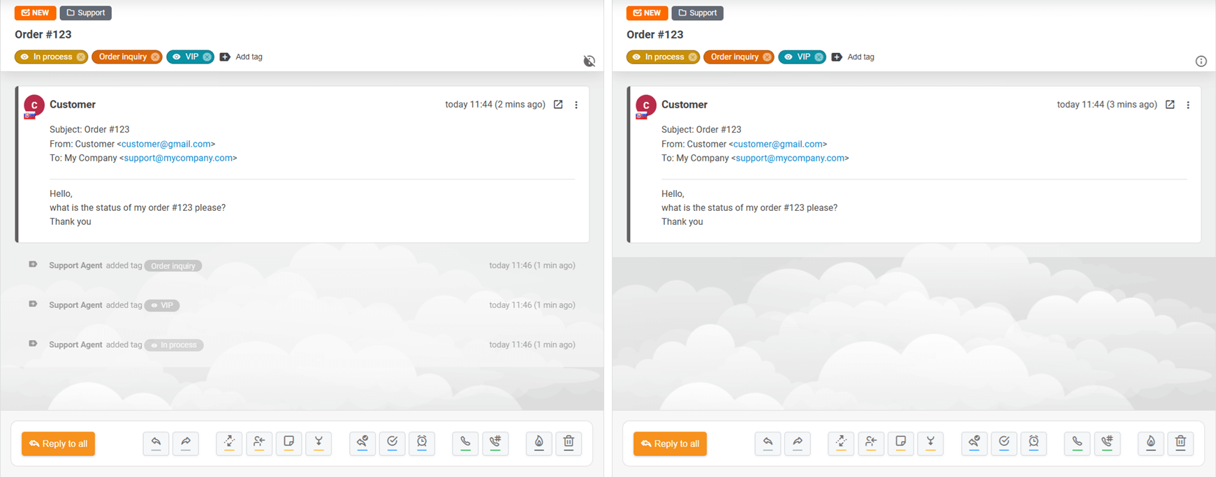 Opțiune de a ascunde mesajele de sistem într-un tichet