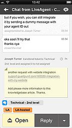 Interfața aplicației LiveAgent iOS - Vizualizare conversație