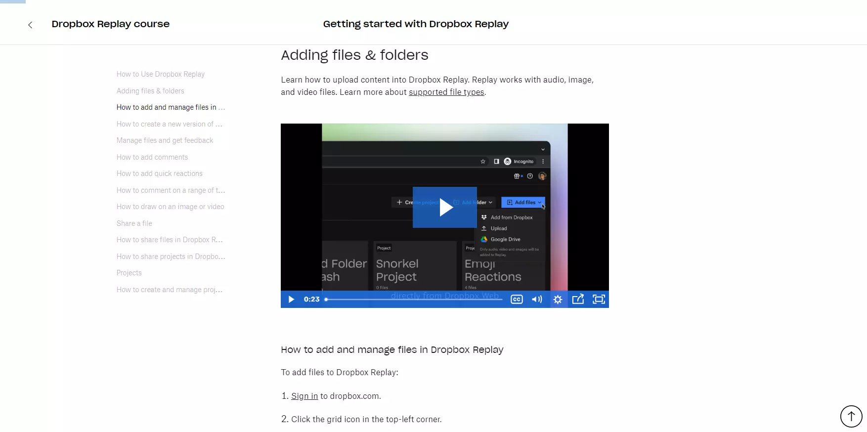 Tutorial video Dropbox