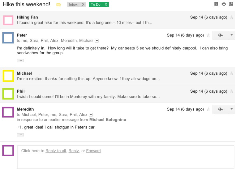 Un exemplu de fir de e-mail organizat