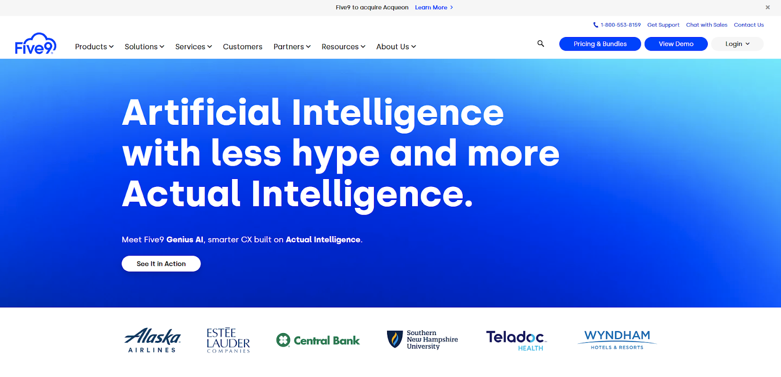 Pagina de pornire software call center Five9