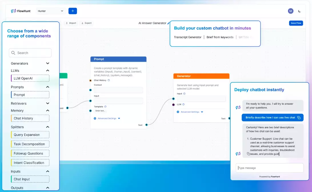 Captură de ecran a paginii de pornire FlowHunt