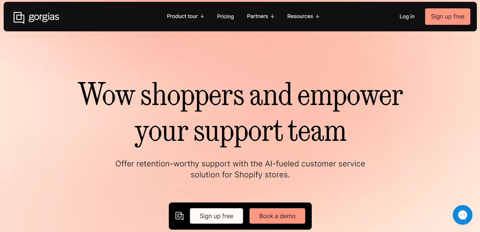 Captură de ecran a paginii Gorgias - soluție de customer service alimentată de AI.