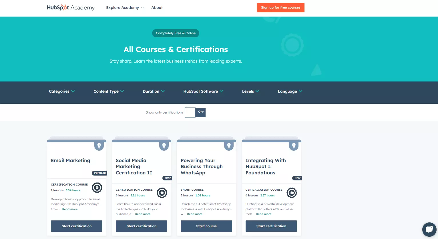 Certificări HubSpot Academy