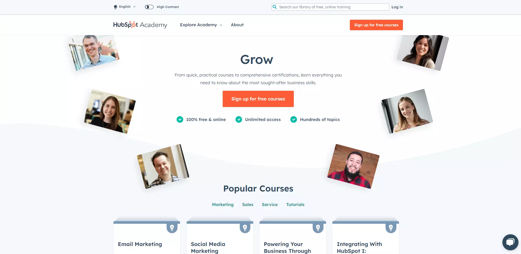 Pagina de start HubSpot Academy