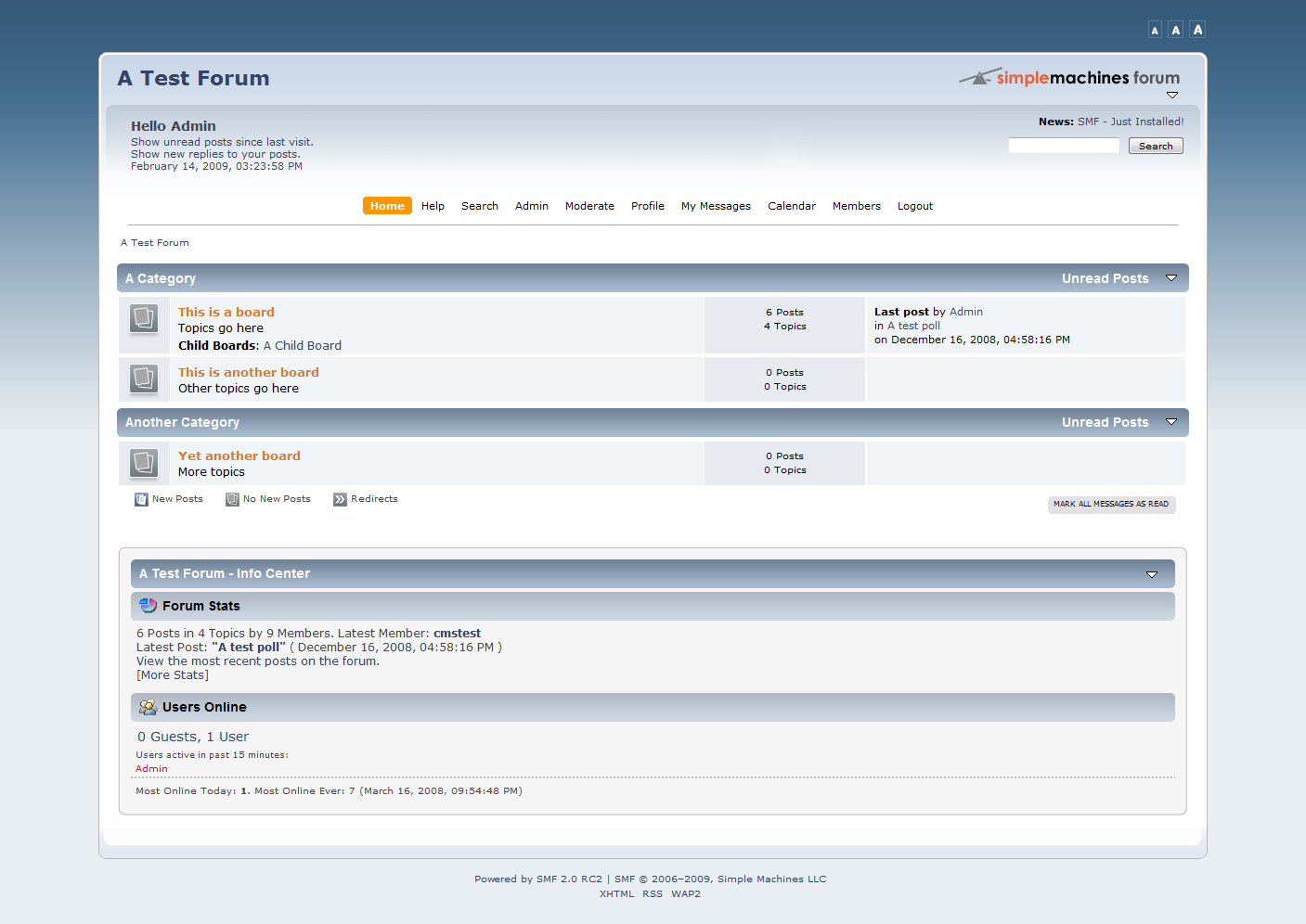 Pagina de start Simple Machines Forum