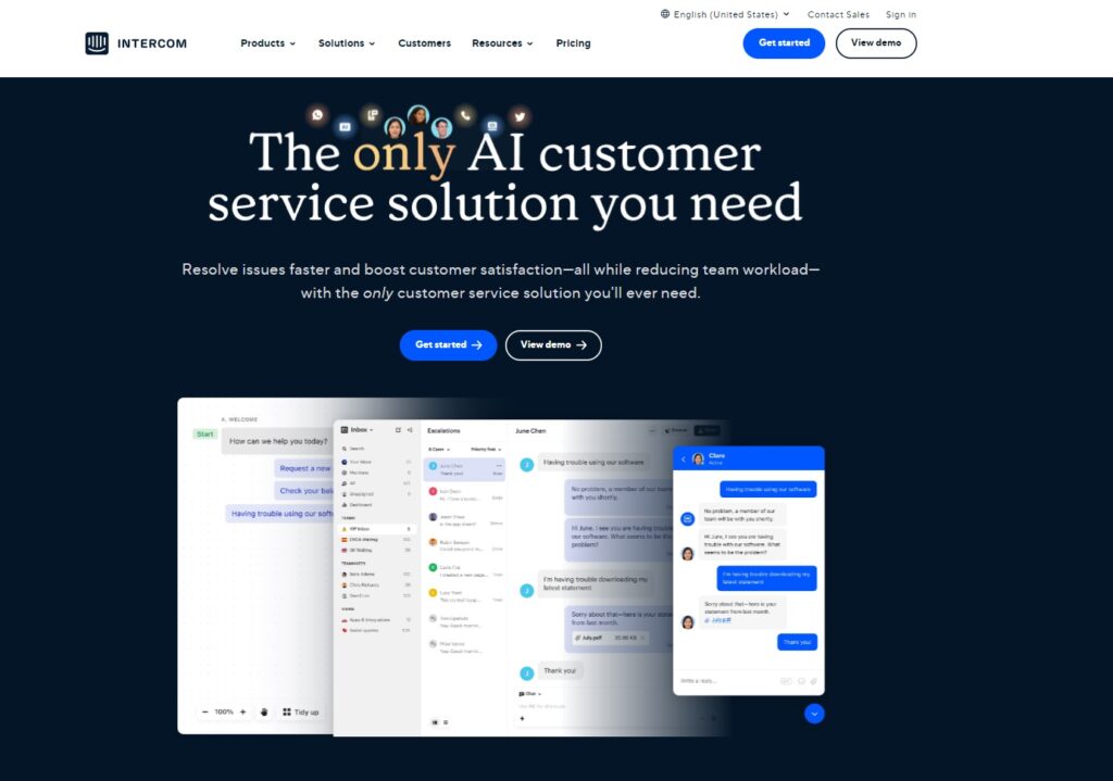 Intercom homepage, a Help Scout alternative for help desk software