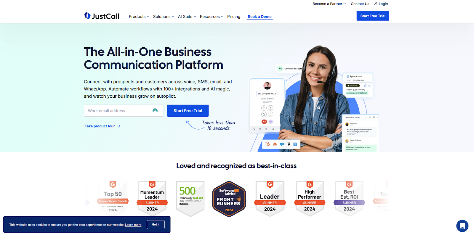 Pagina de pornire software call center JustCall
