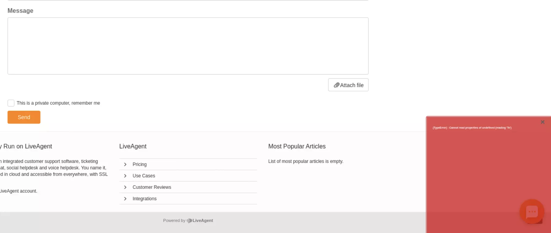 O imagine care arată problema cu trimiterea tichetelor din baza de cunoștințe în versiunile anterioare ale LiveAgent