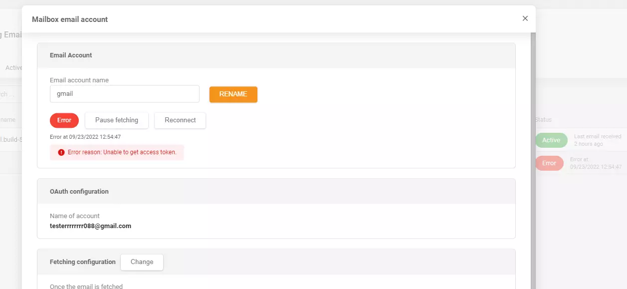 LiveAgent - Mesaj de eroare eliminat după adăugarea contului Gmail pentru primirea de e-mailuri