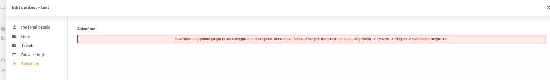Mesaje incorecte în configurația Integrări